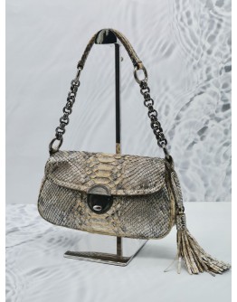 PRADA PYTHON LEATHER SHOULDER BAG IN GREY / BEIGE