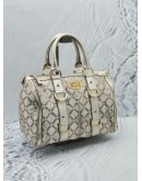 VERSACE METALLIC SILVER SIGNATURE CANVAS / LEATHER HANDLE BAG  