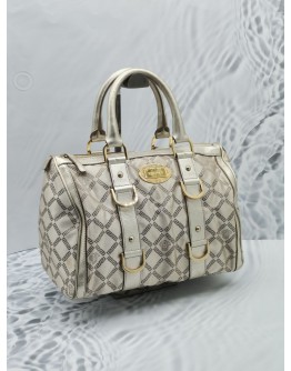 VERSACE METALLIC SILVER SIGNATURE CANVAS / LEATHER HANDLE BAG  