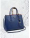 PRADA DOUBLE TOTE BAG WITH SHOULDER STRAP IN BLUE SAFFIANO LEATHER