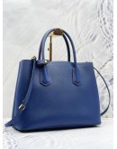 PRADA DOUBLE TOTE BAG WITH SHOULDER STRAP IN BLUE SAFFIANO LEATHER