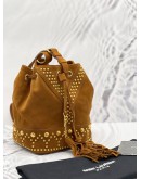 2017 YSL SAINT LAURENT Y BUCKET BAG WITH STUDDED SUEDE LEATHER CROSSBODY BAG