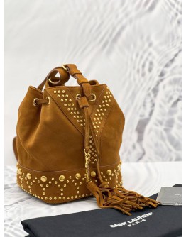 2017 YSL SAINT LAURENT Y BUCKET BAG WITH STUDDED SUEDE LEATHER CROSSBODY BAG