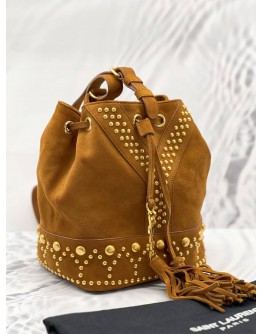 2017 YSL SAINT LAURENT Y BUCKET BAG WITH STUDDED SUEDE LEATHER CROSSBODY BAG