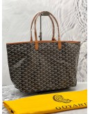 (UNUSED) 2022 GOYARD ST SAINT LOUIS PM TOTE BAG IN BLACK GOYARDINE CANVAS / BROWN LEATHER WITH SMALL POUCH