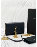 2018 YSL SAINT LAURENT KATE TASSEL WALLET ON CHAIN SLING BAG BLACK GRAIN DE POUDRE LEATHER -FULL SET-