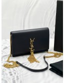 2018 YSL SAINT LAURENT KATE TASSEL WALLET ON CHAIN SLING BAG BLACK GRAIN DE POUDRE LEATHER -FULL SET-