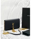 2018 YSL SAINT LAURENT KATE TASSEL WALLET ON CHAIN SLING BAG BLACK GRAIN DE POUDRE LEATHER -FULL SET-