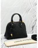 2022 MICROCHIP LOUIS VUITTON ALMA BB BLACK MONOGRAM EMPREINTE LEATHER HANDLE BAG