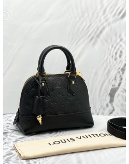 2022 MICROCHIP LOUIS VUITTON ALMA BB BLACK MONOGRAM EMPREINTE LEATHER HANDLE BAG