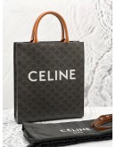 (LIKE NEW) CELINE SMALL VERTICAL CABAS TOTE HANDLE BAG IN BROWN TRIOMPHE CANVAS / CALFSKIN LEATHER 