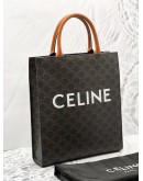 (LIKE NEW) CELINE SMALL VERTICAL CABAS TOTE HANDLE BAG IN BROWN TRIOMPHE CANVAS / CALFSKIN LEATHER 