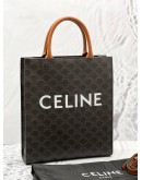 (LIKE NEW) CELINE SMALL VERTICAL CABAS TOTE HANDLE BAG IN BROWN TRIOMPHE CANVAS / CALFSKIN LEATHER 