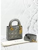 (LIKE NEW) CHRITSIAN DIOR MINI LADY DIOR LIMITED EDITION METALLIC GREY / SILVER IN PYTHON LEATHER 