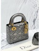 (LIKE NEW) CHRITSIAN DIOR MINI LADY DIOR LIMITED EDITION METALLIC GREY / SILVER IN PYTHON LEATHER 