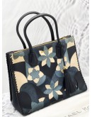 MICHAEL KORS MERCER LARGE FLOWER PATCHWORK TOTE HANDLE BAG IN BLUE / WHITE