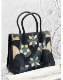 MICHAEL KORS MERCER LARGE FLOWER PATCHWORK TOTE HANDLE BAG IN BLUE / WHITE