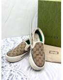 GUCCI TENNIS 1977 SLIP-ON BEIGE EBONY SIGNATURE GG CANVAS SNEAKERS -FULL SET-