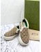 GUCCI TENNIS 1977 SLIP-ON BEIGE EBONY SIGNATURE GG CANVAS SNEAKERS -FULL SET-