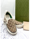 GUCCI TENNIS 1977 SLIP-ON BEIGE EBONY SIGNATURE GG CANVAS SNEAKERS -FULL SET-