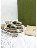 GUCCI TENNIS 1977 SLIP-ON BEIGE EBONY SIGNATURE GG CANVAS SNEAKERS -FULL SET-