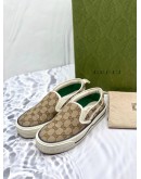 GUCCI TENNIS 1977 SLIP-ON BEIGE EBONY SIGNATURE GG CANVAS SNEAKERS -FULL SET-