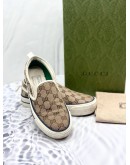 GUCCI TENNIS 1977 SLIP-ON BEIGE EBONY SIGNATURE GG CANVAS SNEAKERS -FULL SET-