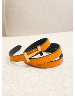 HERMES H BUCKLE BELT WITH REVERSIBLE LEATHER STRAP GOLD HARWARE SIGNATURE ORANGE COLOUR