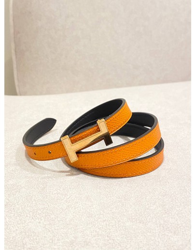 HERMES H BUCKLE BELT WITH REVERSIBLE LEATHER STRAP GOLD HARWARE SIGNATURE ORANGE COLOUR