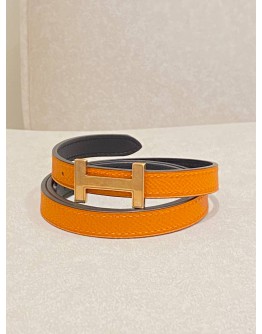 HERMES H BUCKLE BELT WITH REVERSIBLE LEATHER STRAP GOLD HARWARE SIGNATURE ORANGE COLOUR