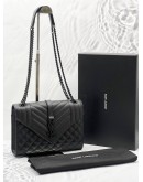 (UNUSED) YSL YVES SAINT LAURENT ENVELOPE MEDIUM IN BLACK QUILTED GRAIN DE POUDRE EMBOSSED LEATHER 