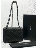 (UNUSED) YSL YVES SAINT LAURENT ENVELOPE MEDIUM IN BLACK QUILTED GRAIN DE POUDRE EMBOSSED LEATHER 