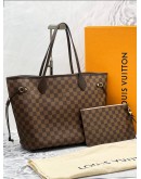 2022 MICROCHIP LOUIS VUITTON NEVERFULL MM WITH SMALL POUCH TOTE BAG IN BROWN DAMIER EBENE CANVAS -FULL SET-