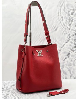 LOUIS VUITTON LOCKME BUCKET SHOULDER BAG IN RED CALFSKIN LEATHER BAG  