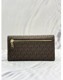 (UNUSED) MICHAEL KORS SIGNATURE LONG WALLET IN DARK BROWN BROWN CANVAS AND BROWN CALFSKIN LEATHER