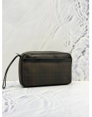 BURBERRY NOVA CHECK SHADOW HORSE CLUTCH IN DARK BROWN CANVAS AND CALFSKIN LEATHER