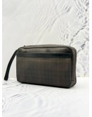 BURBERRY NOVA CHECK SHADOW HORSE CLUTCH IN DARK BROWN CANVAS AND CALFSKIN LEATHER