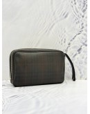 BURBERRY NOVA CHECK SHADOW HORSE CLUTCH IN DARK BROWN CANVAS AND CALFSKIN LEATHER