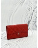 CHANEL PERFORATED LAMBSKIN LEATHER SNAP LONG WALLET IN RED