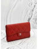 CHANEL PERFORATED LAMBSKIN LEATHER SNAP LONG WALLET IN RED