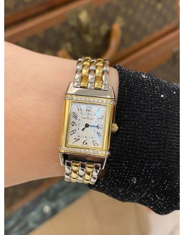 (LIKE NEW) 2018 JAEGER-LECOULTRE REVERSO 18K 750 YELLOW GOLD FACTORY DIAMONDS REF Q265513F 33.2MM QUARTZ WATCH -FULL SET-