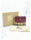 BURBERRY BEIGE / BURGUNDY HORSEFERRY CHECK CANVAS AND LEATHER FINSBURY WALLET -FULL SET- 