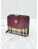 BURBERRY BEIGE / BURGUNDY HORSEFERRY CHECK CANVAS AND LEATHER FINSBURY WALLET -FULL SET- 