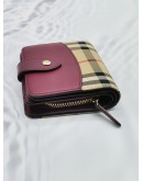 BURBERRY BEIGE / BURGUNDY HORSEFERRY CHECK CANVAS AND LEATHER FINSBURY WALLET -FULL SET- 