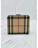 BURBERRY BEIGE / BURGUNDY HORSEFERRY CHECK CANVAS AND LEATHER FINSBURY WALLET -FULL SET- 