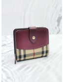 BURBERRY BEIGE / BURGUNDY HORSEFERRY CHECK CANVAS AND LEATHER FINSBURY WALLET -FULL SET- 