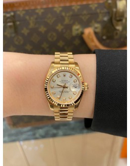 (UNUSED) 2003 ROLEX LADY DATEJUST FULL 18K 750 YELLOW GOLD DIAMOND DIAL REF 179175 26MM AUTOMATIC WATCH -FULL SET-