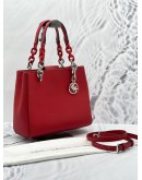 MICHAEL KORS CYNTHIA TOTE SHOULDER / CROSSBODY BAG IN RED CALFSKIN LEATHER