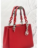 MICHAEL KORS CYNTHIA TOTE SHOULDER / CROSSBODY BAG IN RED CALFSKIN LEATHER