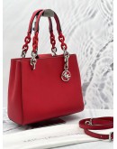 MICHAEL KORS CYNTHIA TOTE SHOULDER / CROSSBODY BAG IN RED CALFSKIN LEATHER